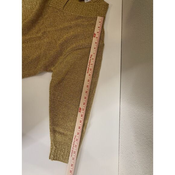 Diane von Furstenberg Plus Size 1X Gold Yellow Metallic Tunic Sweater DVF V Neck - Picture 5 of 9